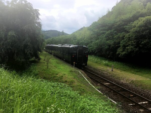 嘉例川駅に入線する特急はやとの風